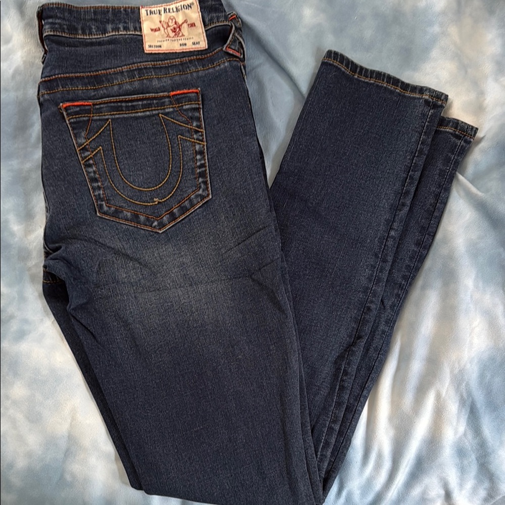 True Religion Blue Skinny Jeans with Signature Stitching
